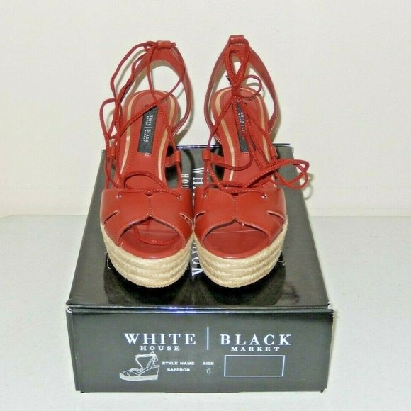 New White House Black Market Saffron Espadrille Sandals Shoes 6 Lace Up Wedge - Picture 4 of 9